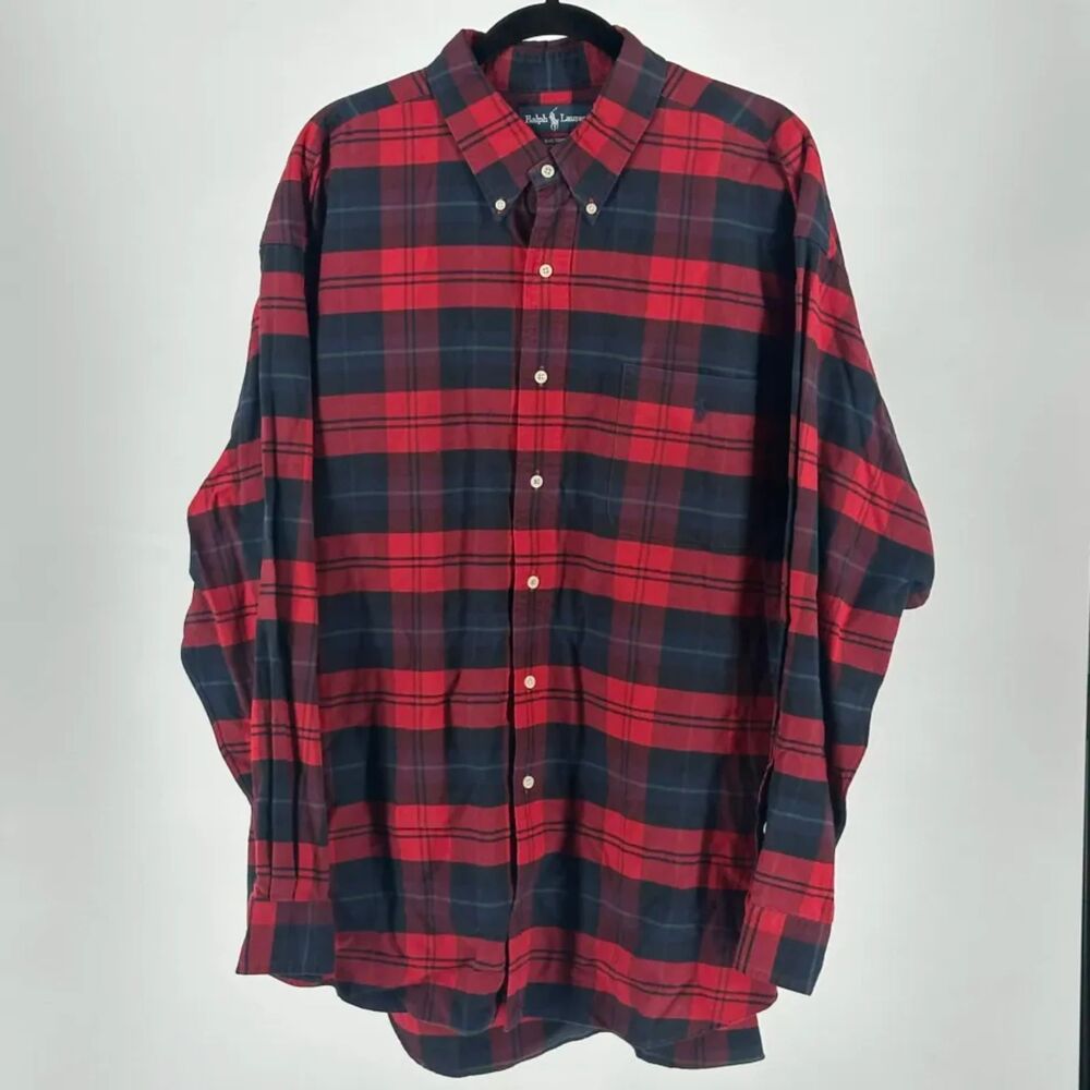 Polo Ralph Lauren BIG SHIRT 100% Cotton Plaid Flannel Button Shirt Size XXL